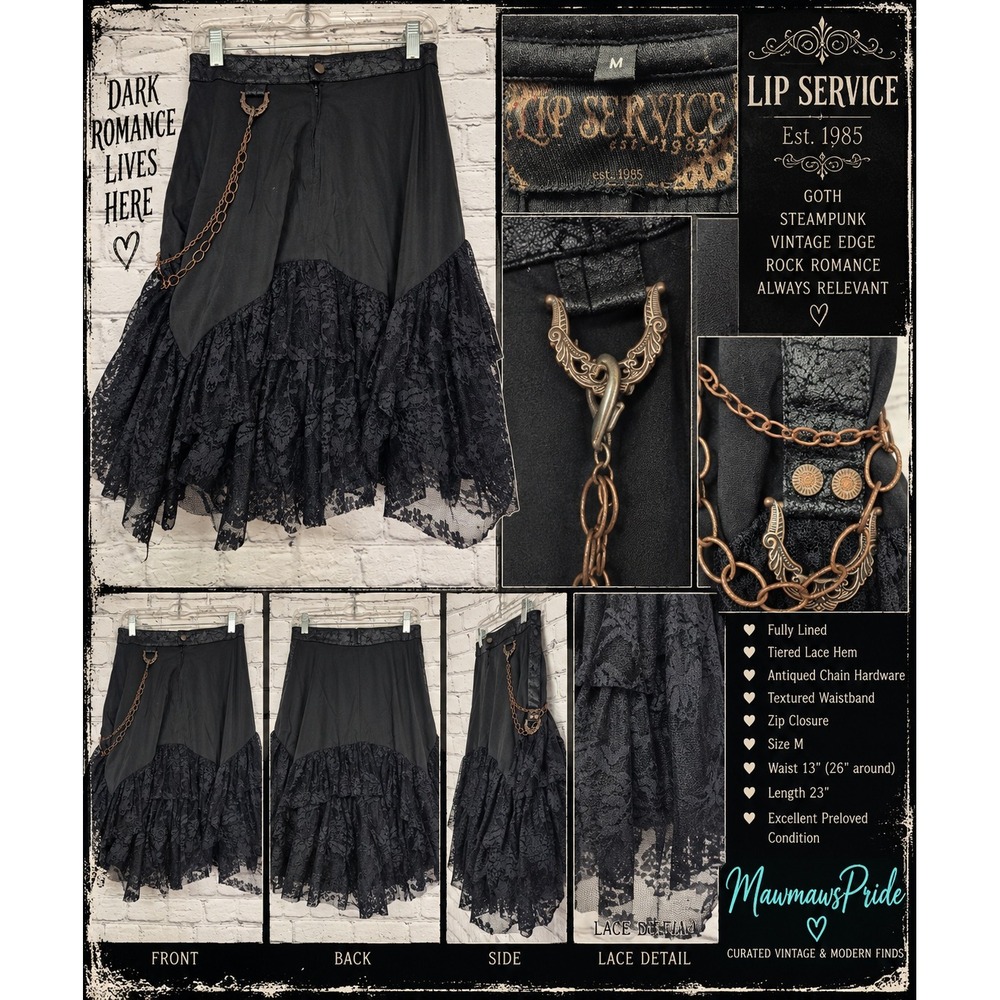 Vintage Y2K  Lipstick Service Goth Skirt Lace Chain Steampunk Victorian Size M